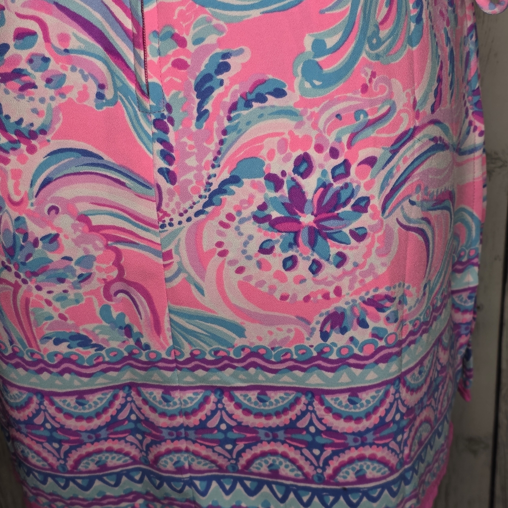 Lilly Pulitzer Mila Shift Romper | Built-in Shorts | Pink Blue Tropical | 6 - Picture 7 of 13